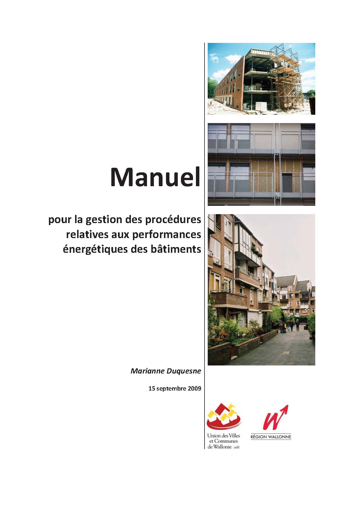 Cover: Manuel pour la gestion des procédures relatives à la performance énergétique des bâtiments